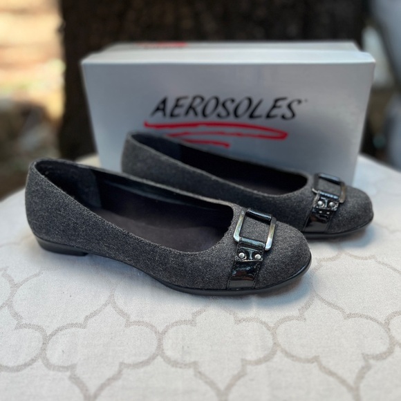 AEROSOLES Dark Gray Women's Felted Flats with Buckle - Picture 4 of 12